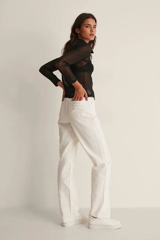 na-kd  - Maat EU 36 - Wide Leg Raw Hem Dames Jeans