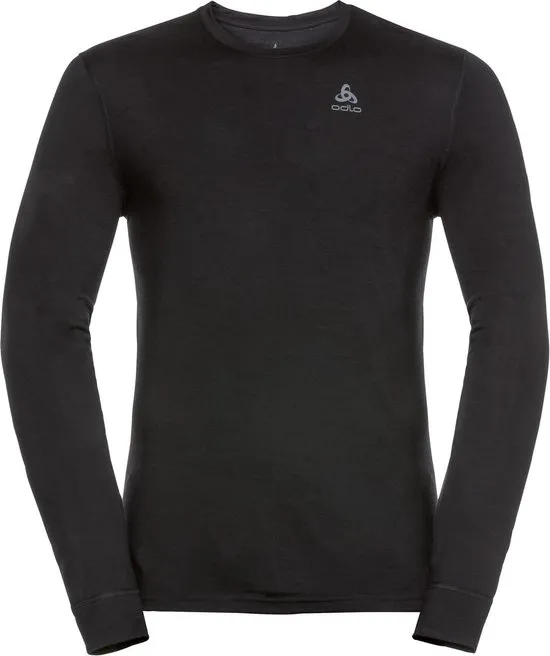 Odlo  - Maat XL - Suw Top Crew Neck L/S Natural 100% Merino Warm Heren Thermoshirt - Black