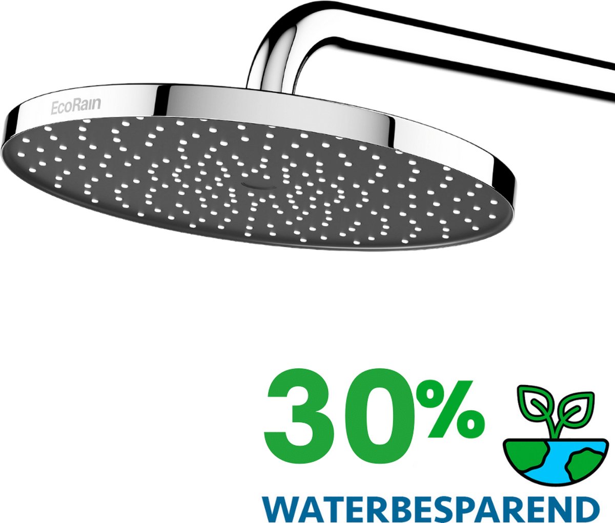 douchekop, regen-douchekop, ronde douchekop, chroom, waterbesparend