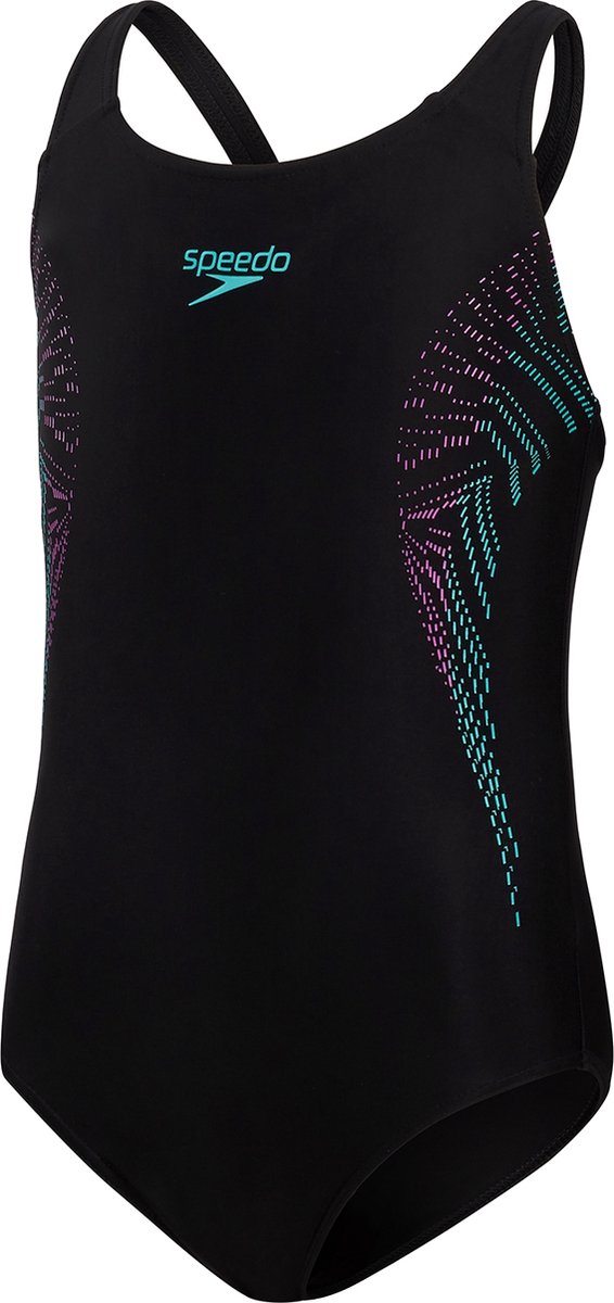 Speedo - Maat 152 - Plastisol Placement Muscleback Badpak Meisjes - Zwart / Roze