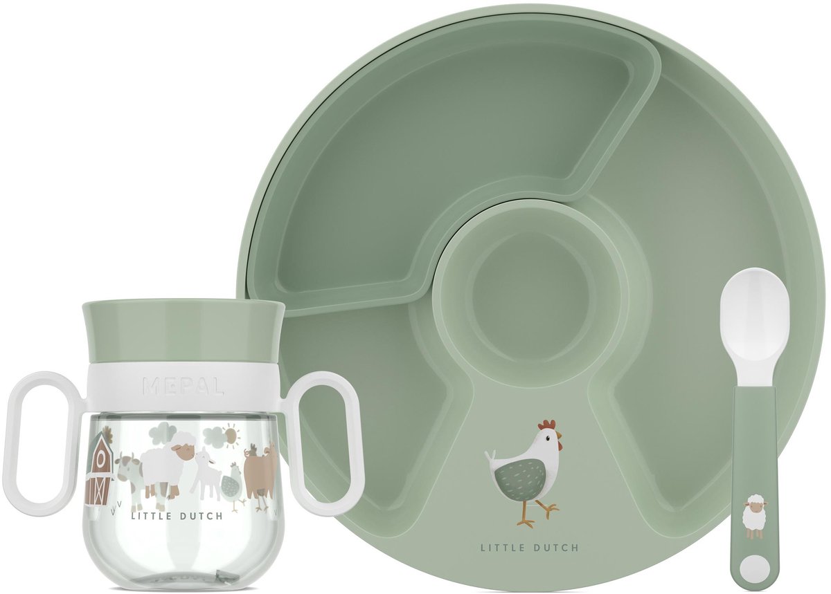 kinderservies, bordenset, groen, spaarset, fruitig patroon