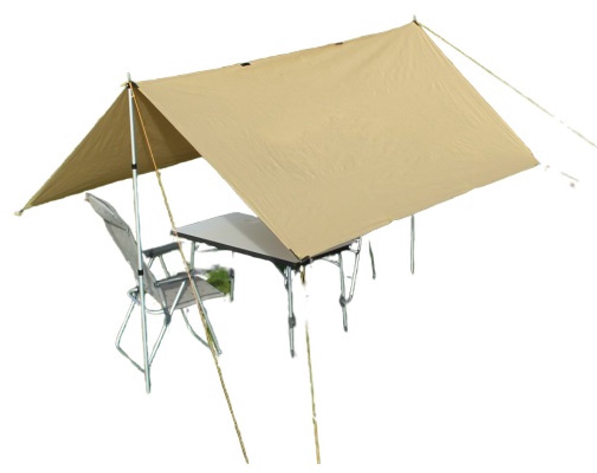 terrascherm, tarp, dakzeil, campingtafel, stoelenset