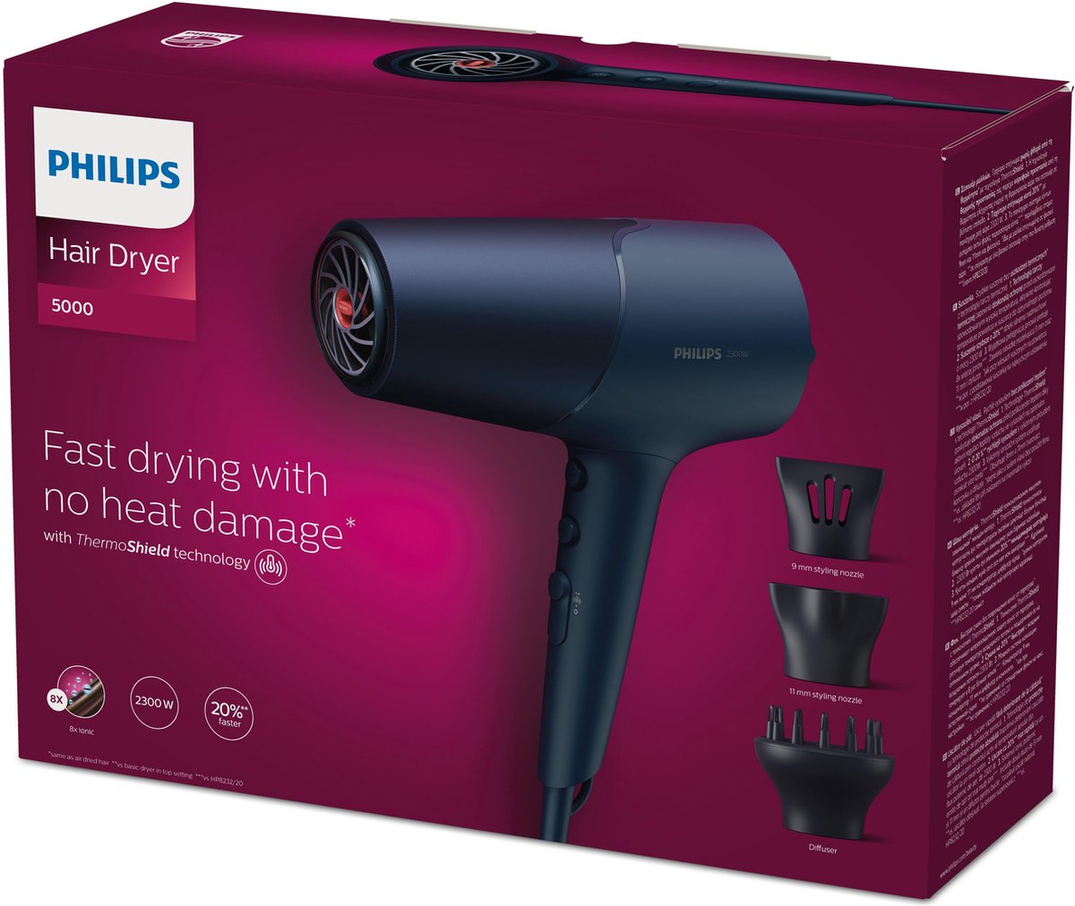 Philips Föhn Series 5000 BHD510/20 - Föhns met diffuser - Blauw/Metallic