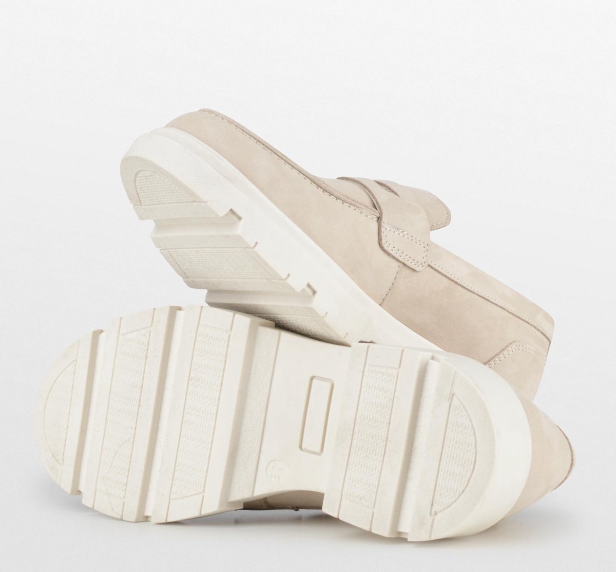 PS Poelman - Maat 37 - SOPHIE Dames Suède Nubuck Leren Chunky Loafers Mocassins Instappers - Beige N