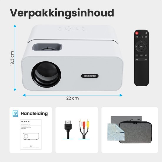 Beamer - 10.000 Lumen - WiFi - 170 inch Projector - Full HD - HDMI-kabel, Afstandsbediening, Project