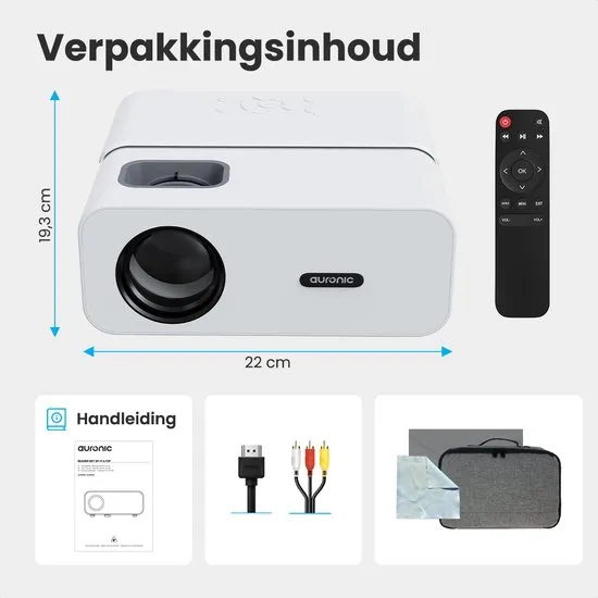 Beamer - 10.000 Lumen - WiFi - 170 inch Projector - Full HD - HDMI-kabel, Afstandsbediening, Project