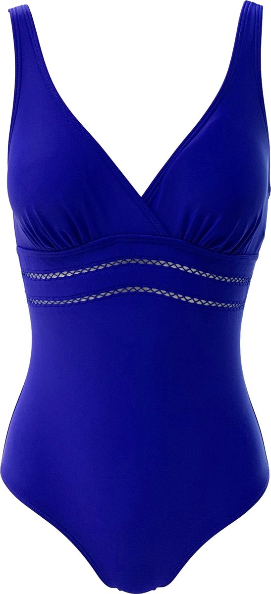 badpak, one-piece, breislaag, linten, donkerblauw