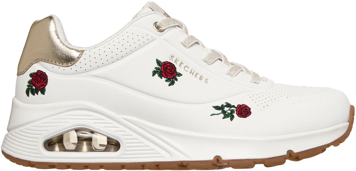 sneaker, wit, gestikte rozen, perforatie, air max stijl