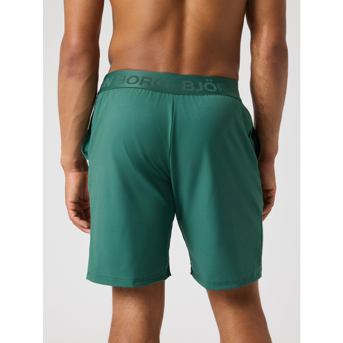 swim shorts, groene shorts, elastic waistband, achterkant, eenvoudig