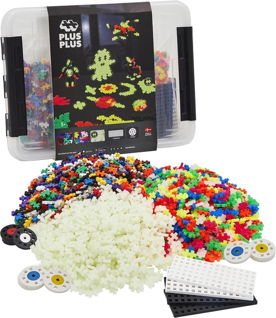 Plus-Plus Glow in the dark Opbergbox Build and 2000 delige bouwset - 3919 - Bouwspeelgoed - Constructiespeelgoed - Set met bouwstenen - Vanaf 5 jaar