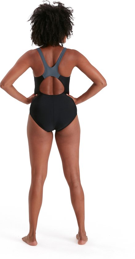 Speedo - maat 44 - Colourblock Splice Muscleback Dames - Zwart / Grijs