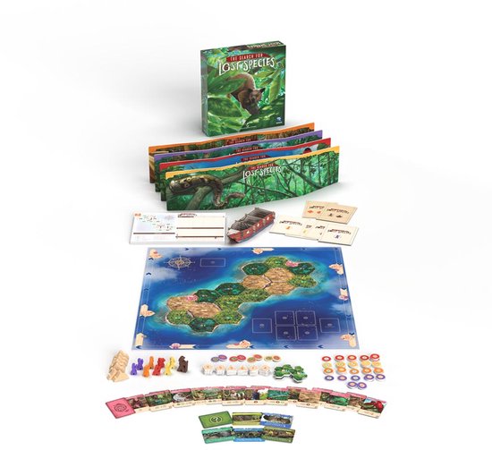 board game, component board, cards, tokens, map