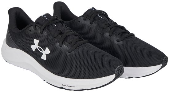 sneakers, zwart, mesh bovenwerk, witte zool, Under Armour-logo