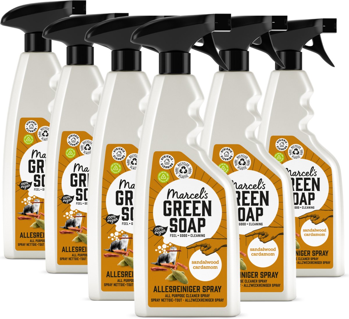 all-purpose cleaner, groene zeep, sandelhout, cardamom, sprayfles