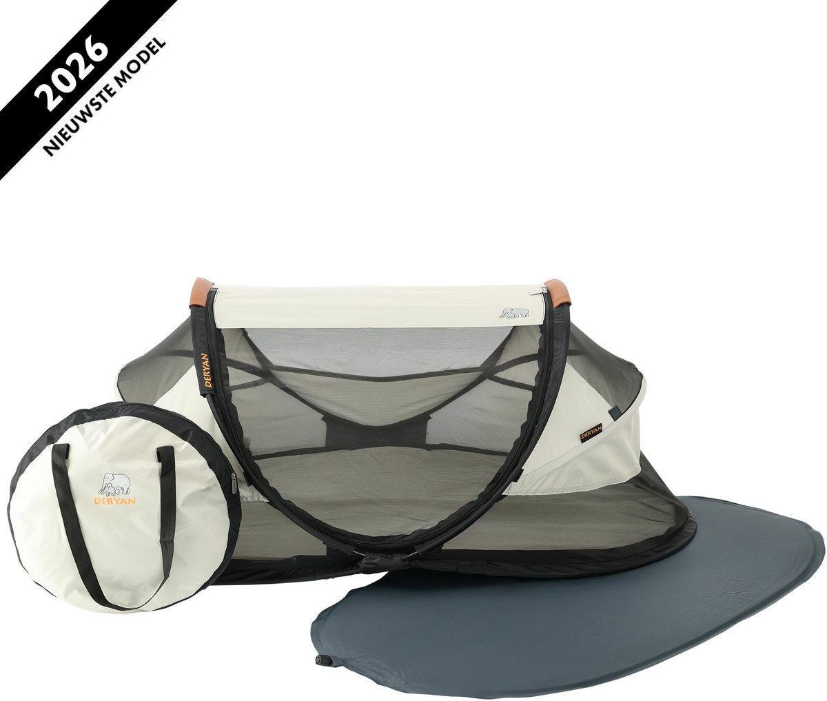 Deryan Baby Luxe Campingbedje - Reisbedje Baby met Matras - Ivory