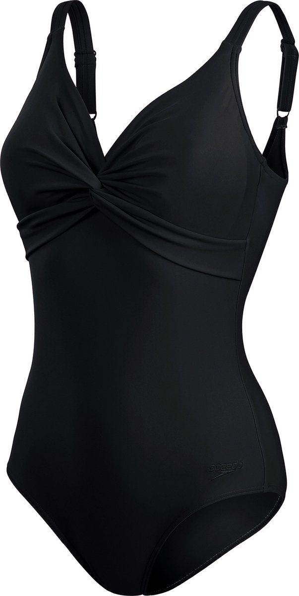 badpak, zwart, knopen centrumeffect, gewrichtte bandjes, swimwear