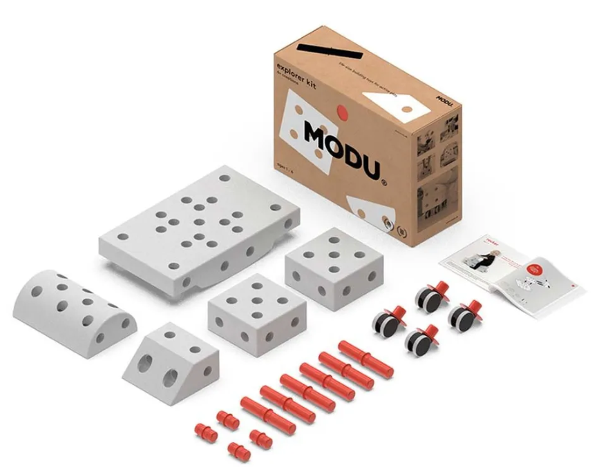 Modu Explorer Kit - Zachte blokken-19+2 onderdelen- Open Ended speelgoed - Speelgoed 1 - 2- 3 jaar- Red pegs / Grey blocks - rood/grijs