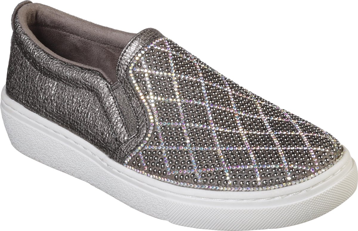 sneaker, slip-on, glitter, metallic, grijs