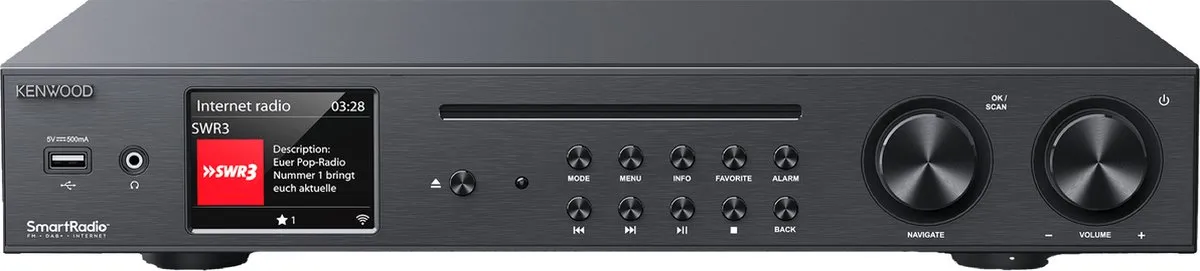 online radio, stereo receiver, CD/USB speler, digitale display, knopbediening