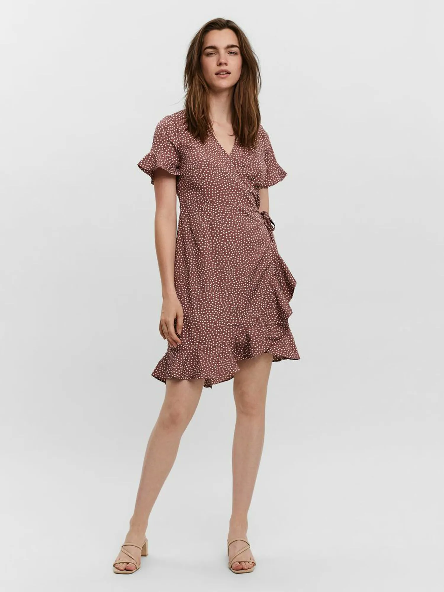 VERO MODA VMHENNA 2/4 WRAP FRILL DRESS COLOR - Maat XS - Dames Wikkeljurk