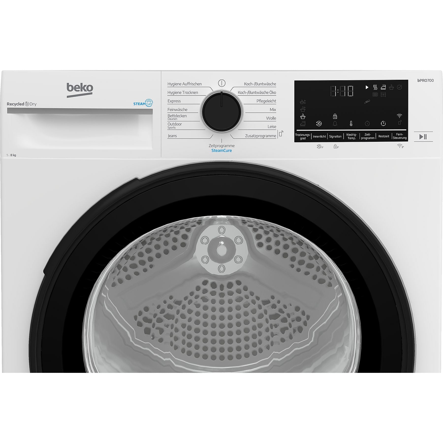wasmachine, voorlader, inbouwdesign, digitale bediening, kromme deurhaak