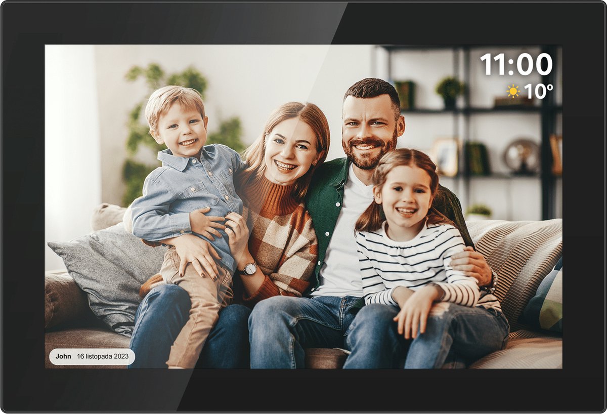 familie, foto, in huis, tv-scherm, gezelschap
