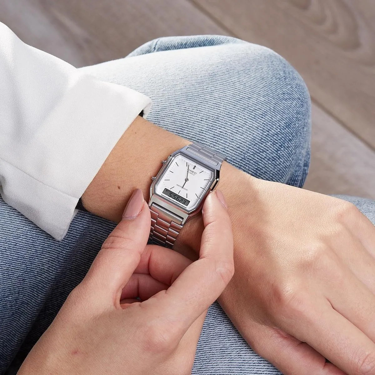Casio Vintage AQ-230A-7DMQYES Unisex Horloge 28 mm - Zilverkleurig