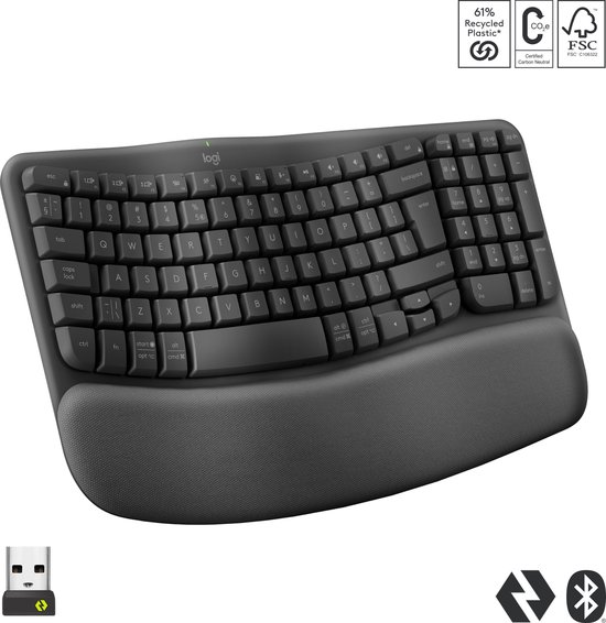 Logitech Wave Keys - Draadloos Toetsenbord - Ergonomisch - Azerty - Grafiet