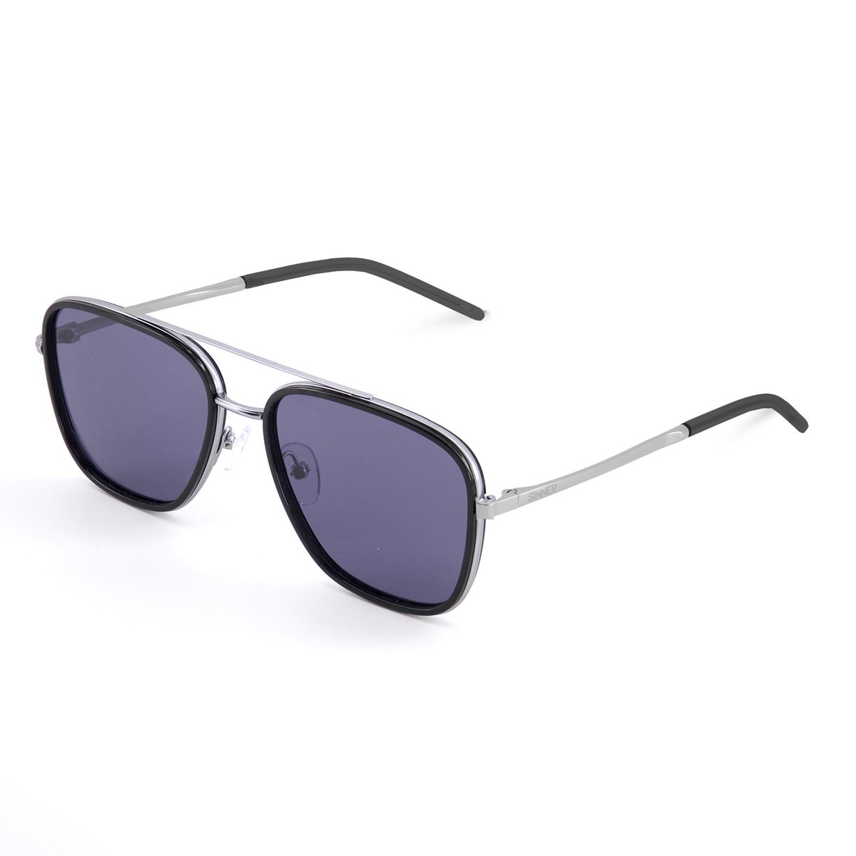 zonnebril, pilot, metalen frame, donkere lenzen, glad, nie