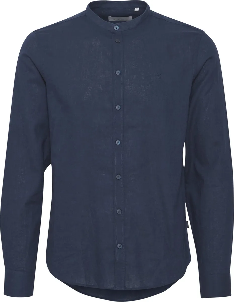 henger, kokon, linnen, blauw, button-down