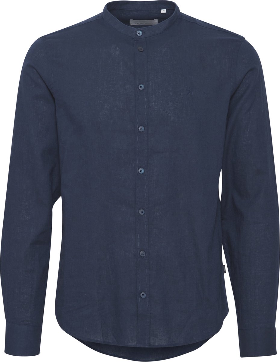 henger, kokon, linnen, blauw, button-down