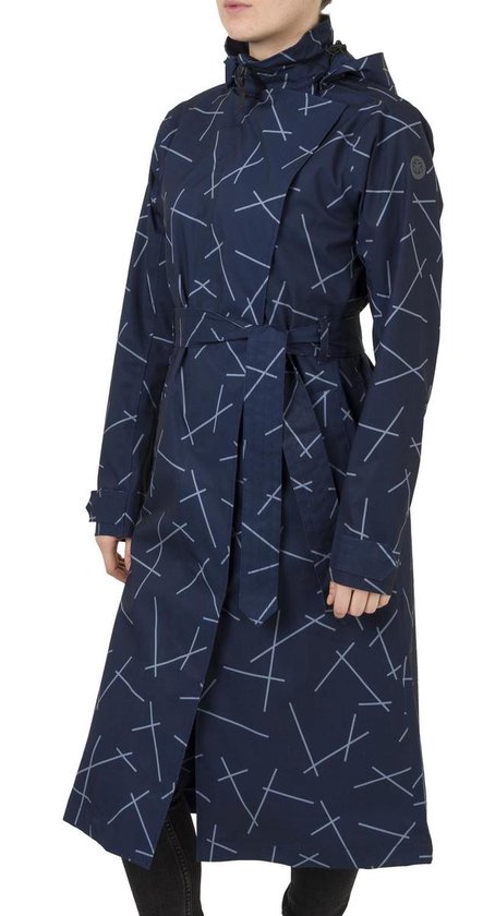 AGU URBAN OUTDOOR TRENCH COAT LONG WOMEN NAVY BLUE PRINT L