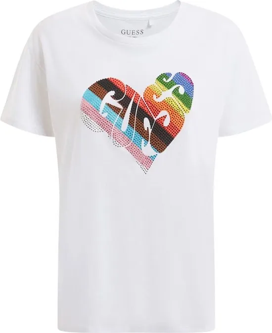 Guess  - Maat M - Rainbow Street Dames T-Shirt - Wit