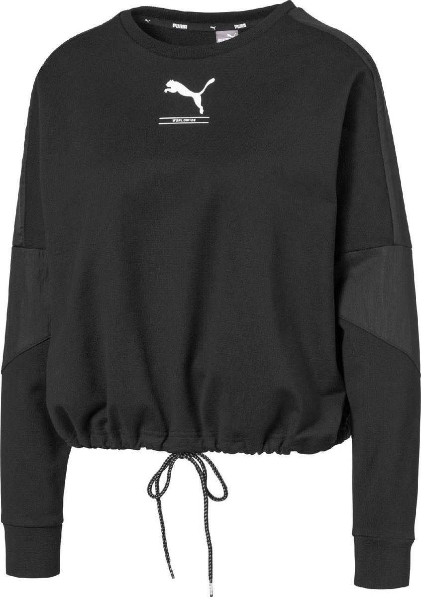 hoodie, drawstring, zwart, langerok, puma