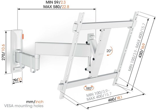 Vogel's COMFORT TVM 3445 | Draai- en kantelbare tv-beugel | 32-65" | max 25kg | VESA 400x400 | 58cm