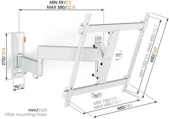 Vogel's COMFORT TVM 3445 | Draai- en kantelbare tv-beugel | 32-65" | max 25kg | VESA 400x400 | 58cm