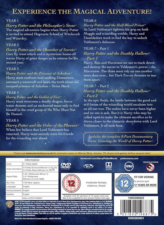 Harry Potter - Complete Collection (Import) (DVD) Niet Nederlands Ondertiteld.