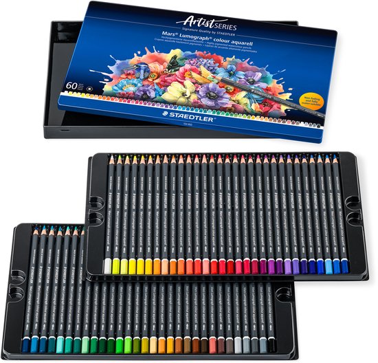 STAEDTLER - Artist Series - Mars® Lumograph® colour aquarell 104 - Metalen set met 60 kleuren
