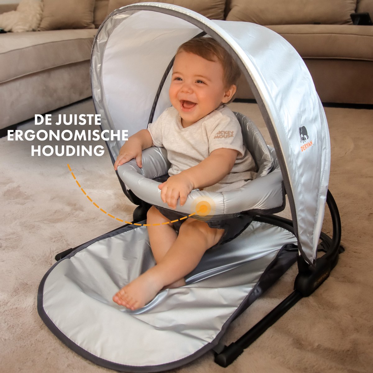 Deryan Floor Seat Kinderstoel - vloerzitje - zonnekap Anti-UV 50+ - zilver