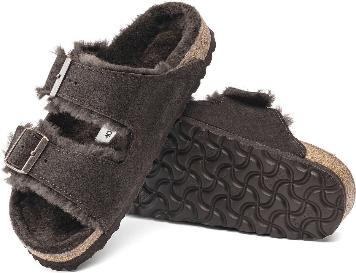 Birkenstock Arizona VL Lammfell Narrow Unisex Pantoffels - Mocha - Maat 38