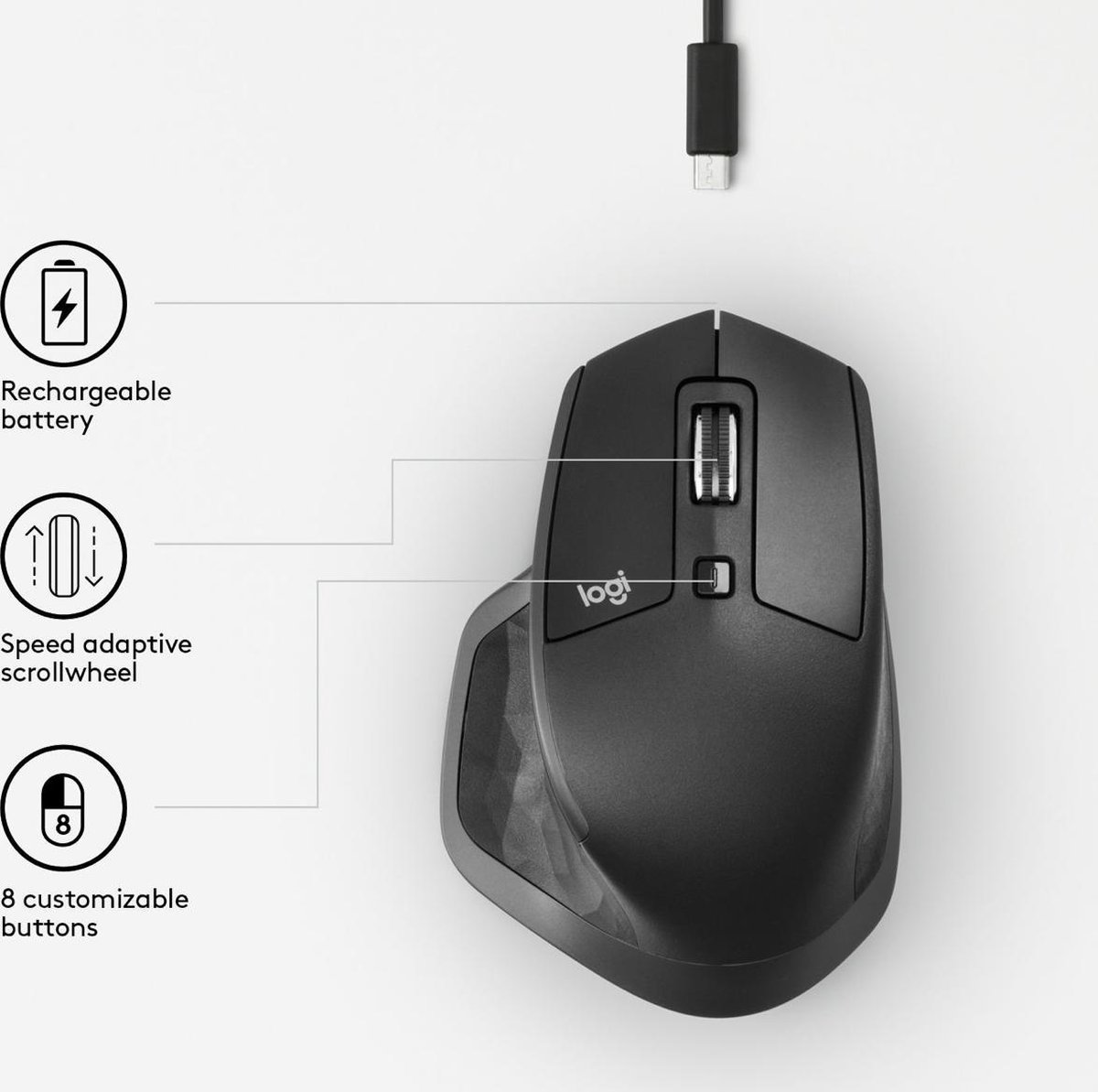 Logitech MX Master 2S - Draadloze Muis - RF + Bluetooth - Versie 2020 - Zwart