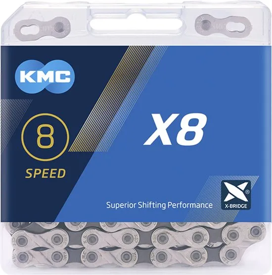 KMC Ketting 8-speed - Smal ontwerp - Duurzaam en corrosiebestendig - 114 schakels - Zilver/Grijs