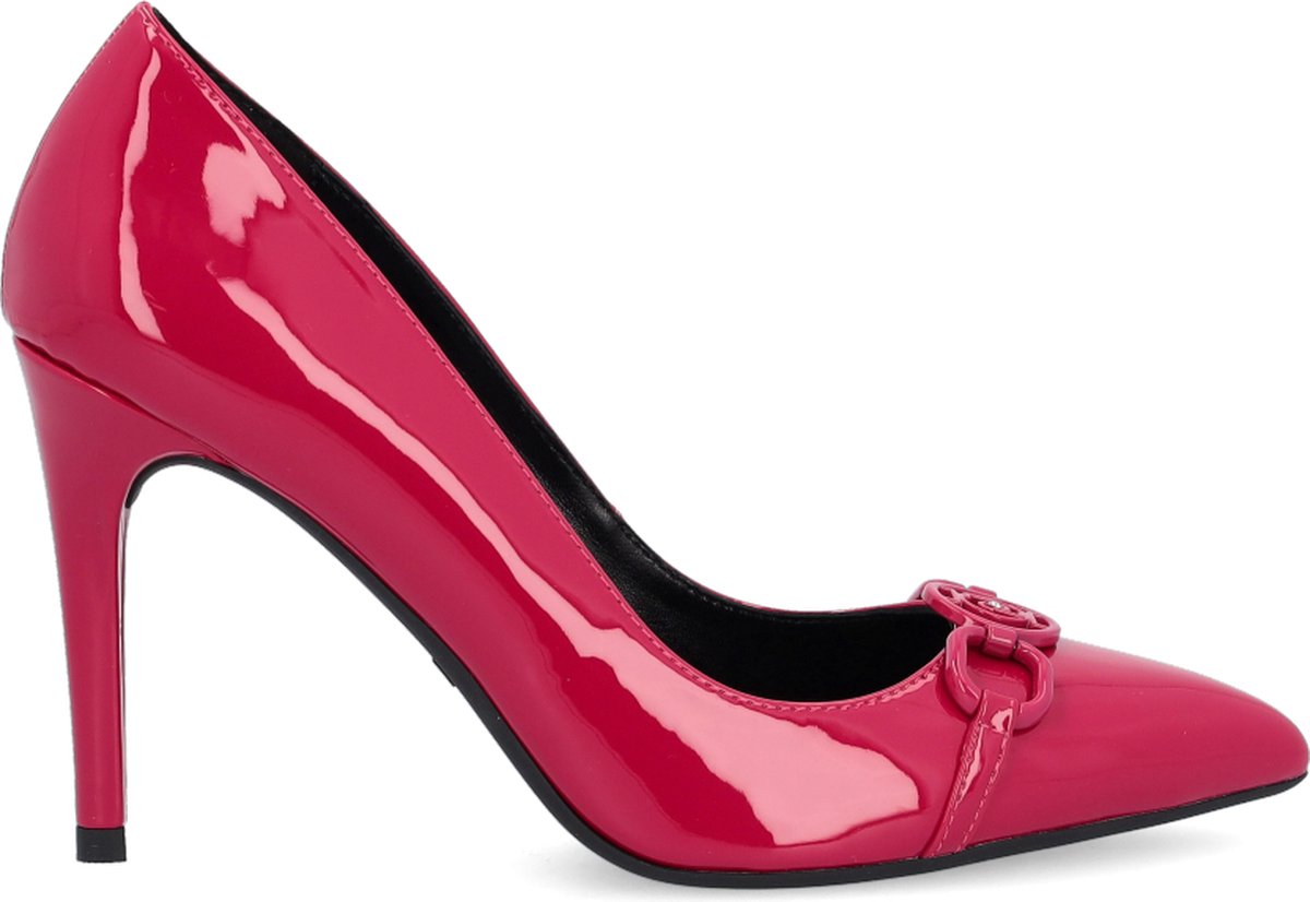 high heel, pump, pink, pointed toe, chain ornament