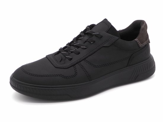 sneaker, zwart, leer, casual, veters