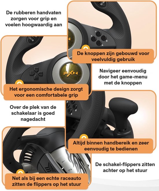 PXN - V3 Pro - Race Stuur met Pedalen & Flippers - Game Stuur - Geschikt voor PS4 - Xbox One - PC -