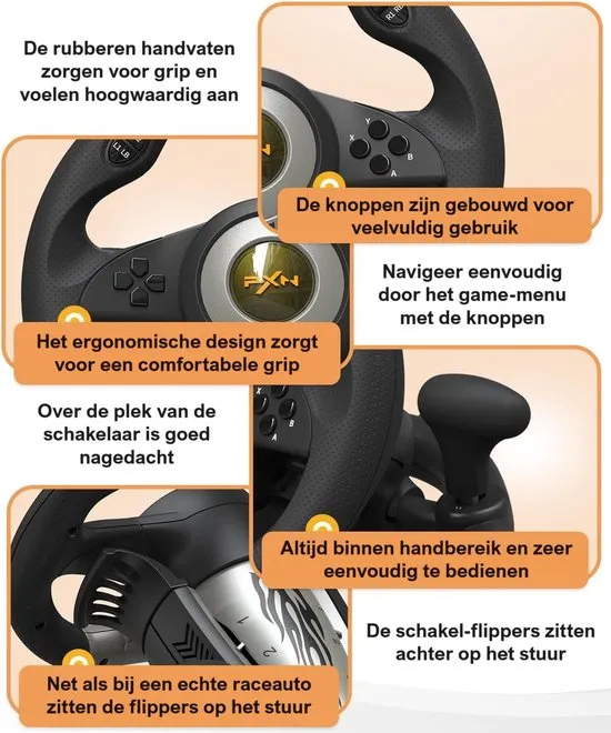 PXN - V3 Pro - Race Stuur met Pedalen & Flippers - Game Stuur - Geschikt voor PS4 - Xbox One - PC -