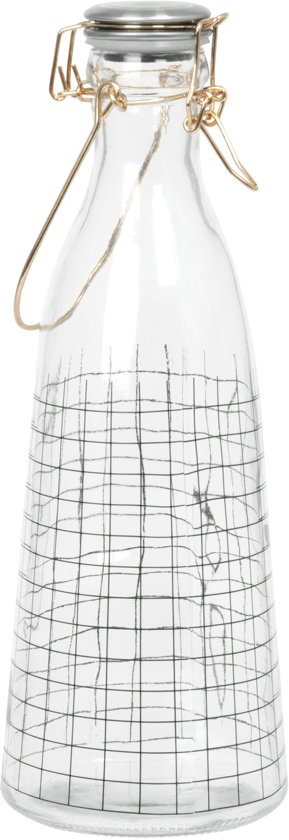 Present Time - Waterfles Squares patroon - Glas - 29cm - Transparant