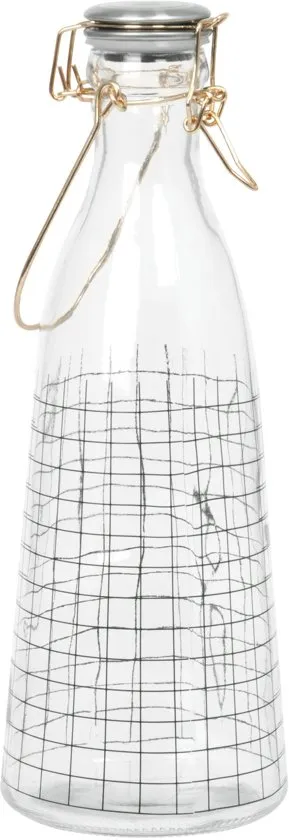Present Time - Waterfles Squares patroon - Glas - 29cm - Transparant