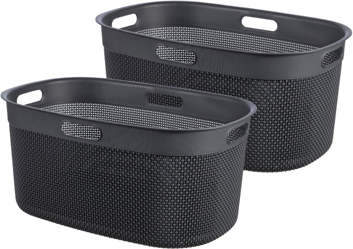 mand, basket, opbergmand, kunststof, grijs