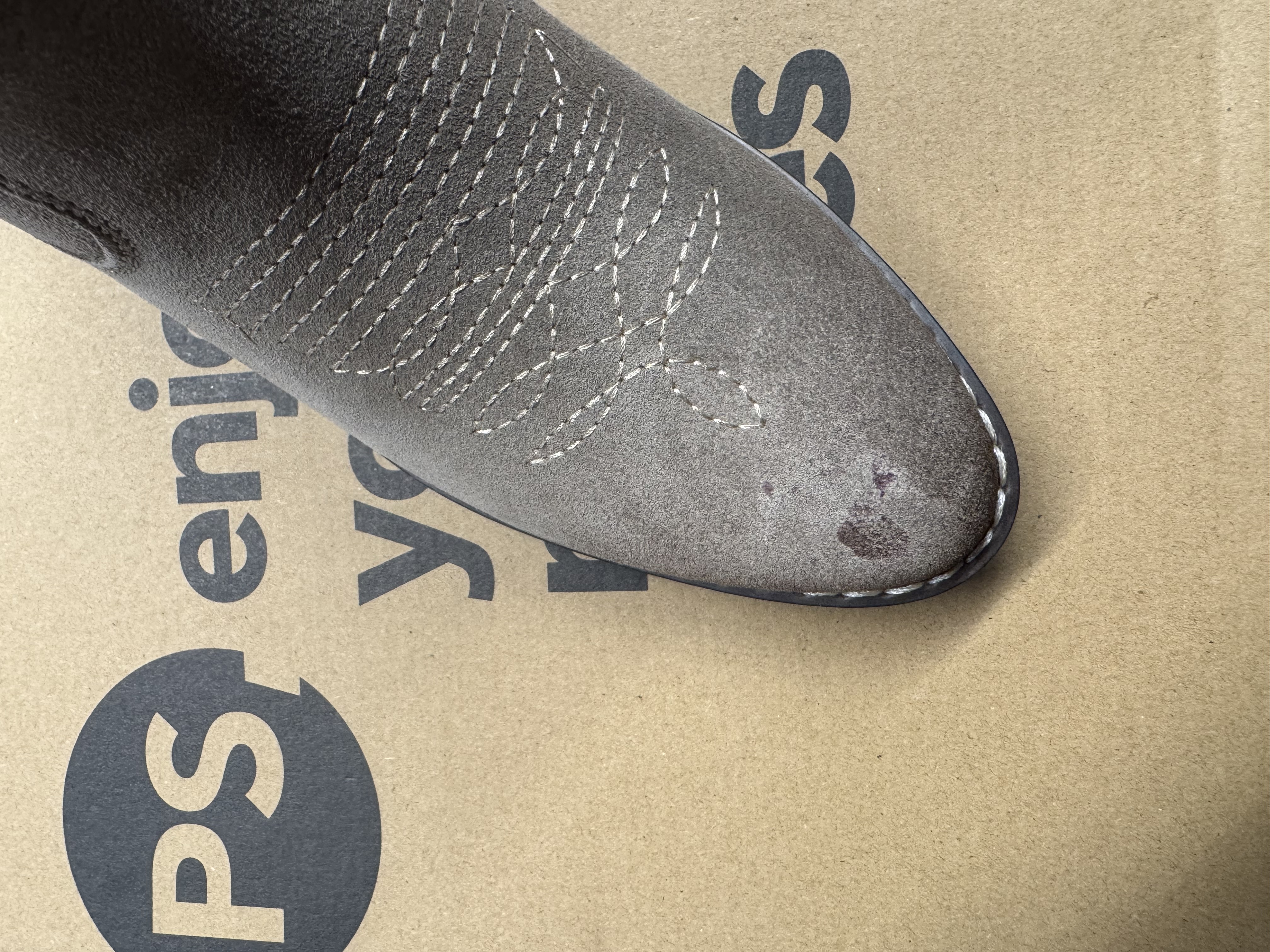 laars, leren, slip-on, bruin, stiksels